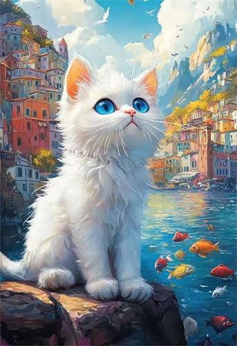 Puzzle 700 Teile Erwachsene,Puzzle für Erwachsene und Kinder 700 Teile,Gehirn-Herausforderung,Puzzles Pädagogisches Spiel,Puzzles mit Katzenstadt-Motiv von Tainrun