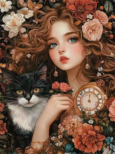 Puzzle 700 Teile für Erwachsene, Katze Blumen Frau 52x38cm Puzzle Erwachsene 700 Teile Lernspiel Herausforderung Spielzeug, Geschicklichkeitsspiel für die ganze Familie von Tainrun