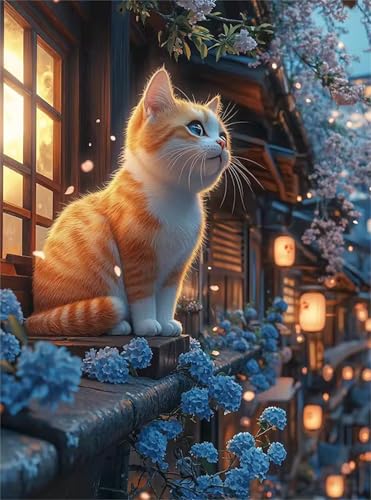 Puzzle 90 Teile Erwachsene Balkon Katze, DIY Klassische Jigsaw Puzzles Legespiel, Geschicklichkeitsspiel für Die Ganze Familie, Puzzles Farbenfrohes für Home Dekoration von Tainrun