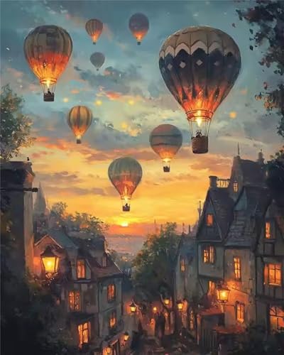 Puzzle 90 Teile Erwachsene Heißluftballon in der Stadt, DIY Klassische Jigsaw Puzzles Legespiel, Geschicklichkeitsspiel für Die Ganze Familie, Puzzles Farbenfrohes für Home Dekoration von Tainrun