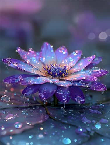 Puzzle 90 Teile Erwachsene Lila Blume Tautropfen, DIY Klassische Jigsaw Puzzles Legespiel, Geschicklichkeitsspiel für Die Ganze Familie, Puzzles Farbenfrohes für Home Dekoration von Tainrun