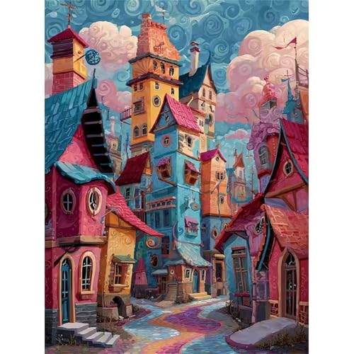 Puzzle für Erwachsene 1200 Teile schwer schwierig herausfordernde Jigsaw Puzzle 1200 Teile, Kreative Unterhaltung Klassische Puzzles Erwachsene, Home Dekor Puzzles Bunte Gebäudestraße von Tainrun