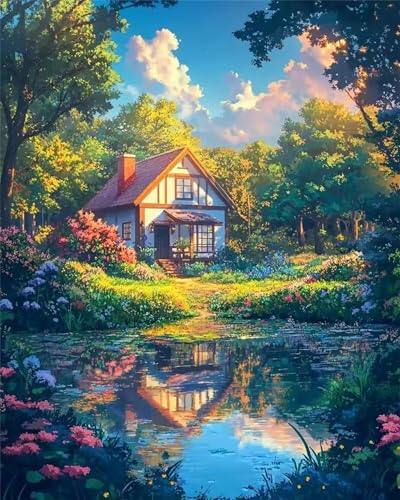 Puzzle für Erwachsene 200 Teile schwer schwierig herausfordernde Jigsaw Puzzle 200 Teile, Kreative Unterhaltung Klassische Puzzles Erwachsene, Home Dekor Puzzles Blick auf den Teich der Villa von Tainrun