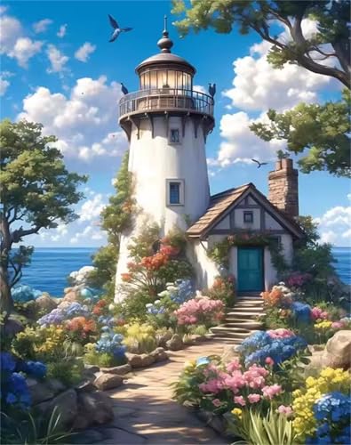 Puzzle für Erwachsene 200 Teile schwer schwierig herausfordernde Jigsaw Puzzle 200 Teile, Kreative Unterhaltung Klassische Puzzles Erwachsene, Home Dekor Puzzles Leuchtturm Blume Wolke von Tainrun