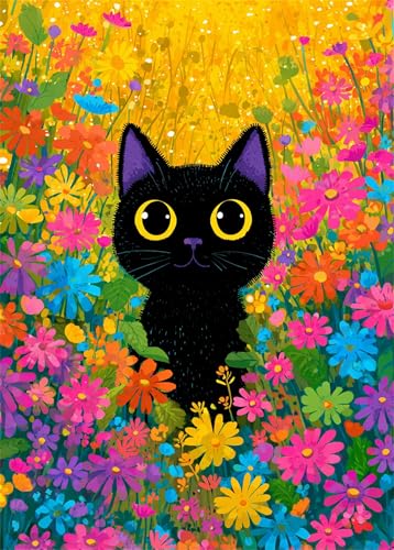 Puzzle für Erwachsene 300 Teile schwer schwierig herausfordernde Jigsaw Puzzle 300 Teile, Kreative Unterhaltung Klassische Puzzles Erwachsene, Home Dekor Puzzles Schwarze Katze Blumenfeld von Tainrun