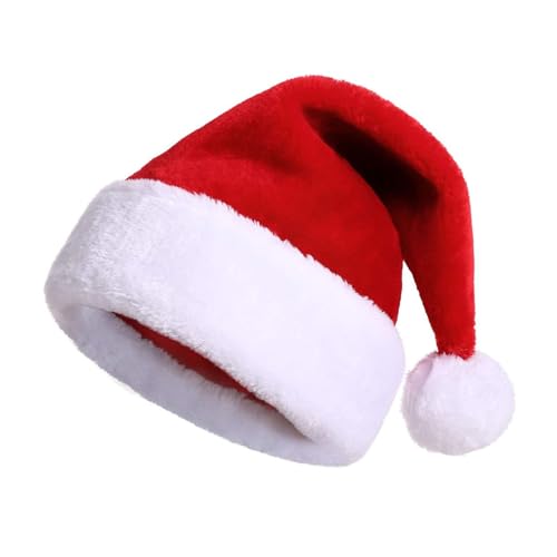 Tainrunse Festliche Weihnachtsmannmütze, weicher Weihnachtsmann, Plüsch, flauschig, mit Pompon für Erwachsene, Kinder, wiederverwendbar, waschbar, klassischer Stil, rot, weiß, Weihnachten, Urlaub, von Tainrunse