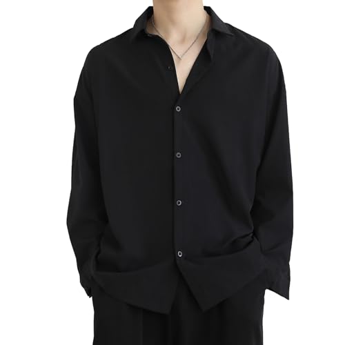Tainrunse Revers-Design-Hemd, klassisches Revers-Hemd, Herbst, Frühling, Herren-Hemd, Umlegekragen, einreihig, lockere lange Ärmel, Knöpfe, mittellang, einfacher Stil Schwarz M Tainrunse Revers-Design-Hemd, klassisches Revers-Hemd, Herbst, Frühling, Herren-Hemd, Umlegekragen, einreihig, lockere lange Ärmel, Knöpfe, mittellang, einfacher Stil Schwarz M von Tainrunse