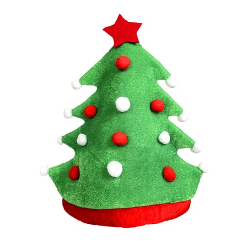 Tainrunse Weihnachtsmütze für Herren, Plüschstoff, bequem, warm, niedliches klassisches Baum-Design, festlich, Urlaubsmotiv, weich, gemütlich, fröhliches Grün von Tainrunse