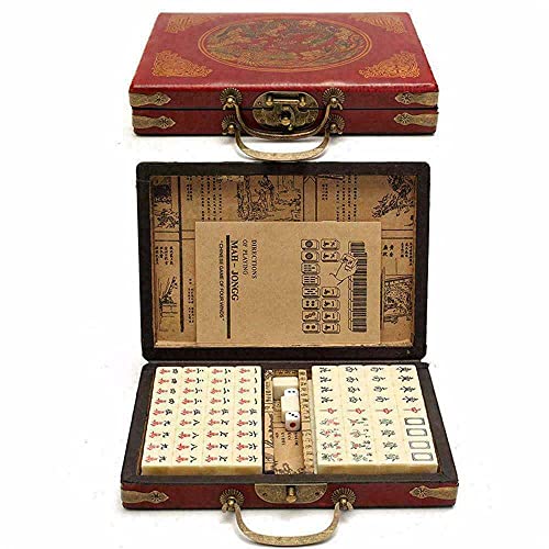 Taitus Mahjong-Set im Vintage-Stil, 144 Fliesen, schönes Mah-Jong-Set, tragbares Mahjong-Spielset mit Vintage-Mahjong-Leder-Tragetasche und englischer Anleitung (evtl. nicht in deutscher Sprache), für von Taitus