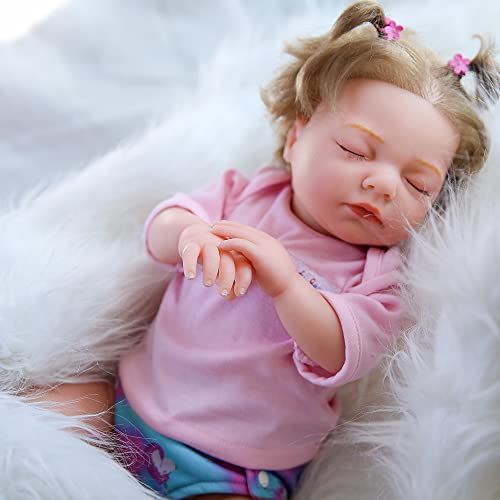 Takanini Reborn Baby Doll Weiße Haut Mädchenpuppen mit Silikongliedern Weicher Körper Realistische Handgemachte Kindergeburtstags-Weihnachtsgeschenksets für 3+ Jahre von Takanini