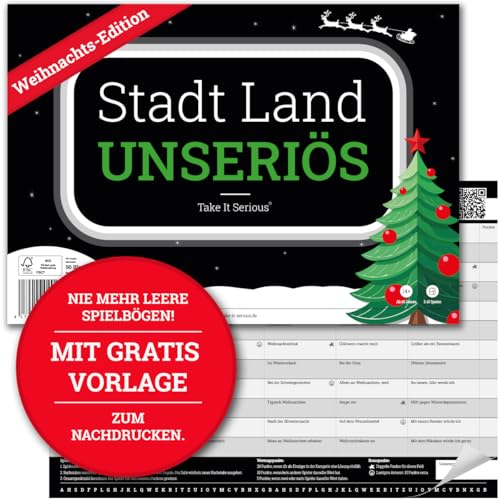 Take It Serious Stadt Land Unseriös Xmas-Special. Stadt Land Fluss Partyspiel. Mit 72 lustigen Weihnachtskategorien. Spaß für Jugendliche und Erwachsene. 50 Seiten im DIN-A4 Block. von Take It Serious