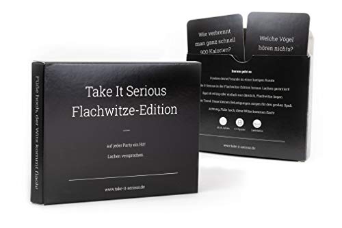 Take It Serious Flachwitze-Edition - Partyspiel mit 100 lustigen Spielkarten zum Lachen handverlesen mit den besten Flachwitzen | Trinkspiel | Partyspiel | lustig | Wer lacht verliert Take It Serious Flachwitze-Edition - Partyspiel mit 100 lustigen Spielkarten zum Lachen handverlesen mit den besten Flachwitzen | Trinkspiel | Partyspiel | lustig | Wer lacht verliert von Take It Serious