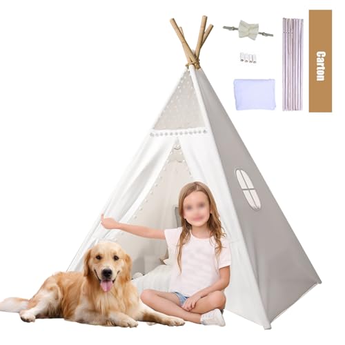 Takezuaa Tipi Zelt für Kinder Tippi Kinderzelt für drinnen/Outdoor 120x116cmx130cm Kinder Tipi Zelt Matte Spielzelt Großes Kinderspielzelt Spielhaus für Mädchen und Jungen von Takezuaa