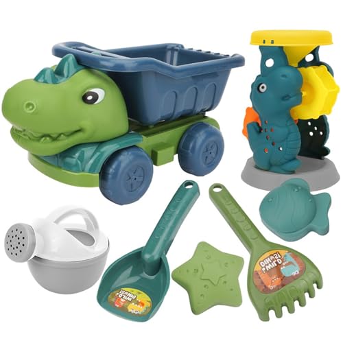 Takezuaa Kinder Sandspielzeug Sandförmchen Set,7 Stück Dinosaurier Sandkasten Spielzeug mit Netztasche,Wiederverwendbare Wasser Spielzeug Outdoor Spielzeug für Kinder 3 4 5 6 7 Jahre(Grün) von Takezuaa
