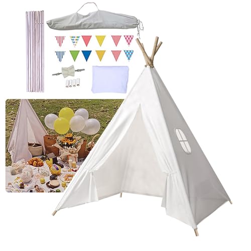 Takezuaa Tipi Zelt für Kinder,Kinder Spielzelte,Kinderzelt für Drinnen Outdoor,Spielzimmer für Mädchen und Jungen,Mehrzweckzelte für den Innen und Außenbereich mit Tragetasche(Weiß) von Takezuaa