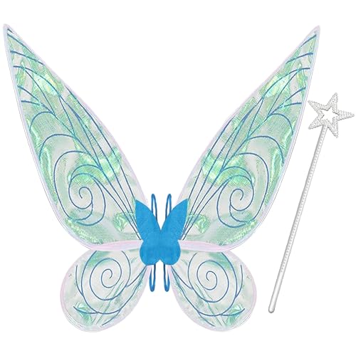 Takmor Feenflügel Erwachsene Feenflügel Kinder, Feen Flügel Damen Erwachsen Fasching Kostüm Fairy Wings für Karneval Geburtstag Halloween Weihnachten Rollenspiele Comic Con Themed Party (Blau) von Takmor