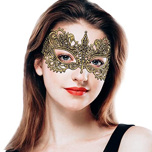 Takmor Venezianische Maske Damen, Spitze Catwoman Maske Maskenball Maske Damen Augenmaske Halloween für Karneval Valentinstag Kostüm Party Nachtclub Gesichtsmaske (Gold) von Takmor