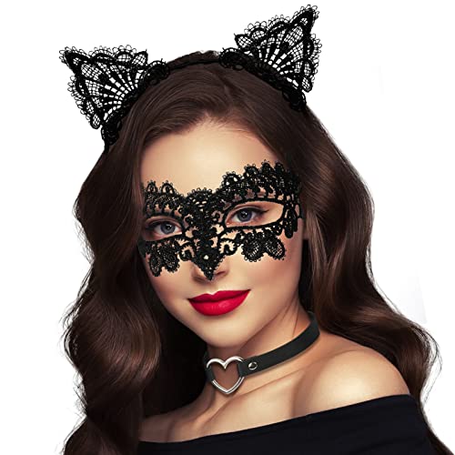 Takmor Venezianische Maske Damen, Spitze Catwoman Maske Maskenball Maske Damen Augenmaske Halloween für Karneval Valentinstag Kostüm Party Nachtclub Gesichtsmaske von Takmor