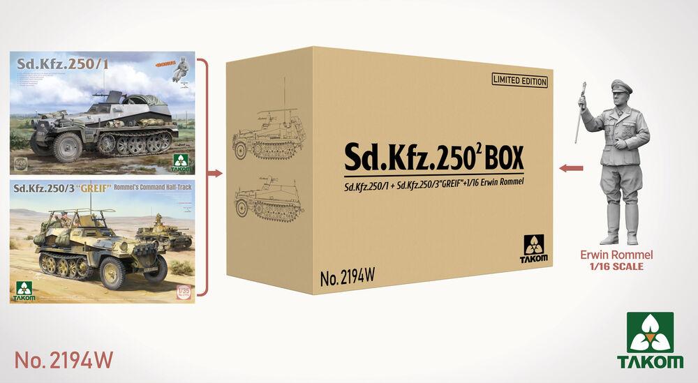 Sd.Kfz. 250 BOX - 250/1 + 250/3 GREIF + 1/16 Erwin Rommel Sd.Kfz. 250 BOX - 250/1 + 250/3 GREIF + 1/16 Erwin Rommel von Takom