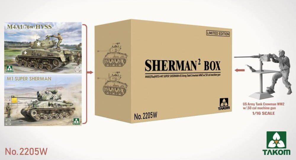 Sherman2 Box M4A1 (76w) HVSS + M1 Super Sherman + US Army Tank Crewman Limited Edition von Takom