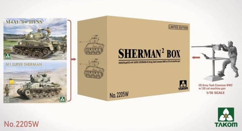 Sherman2 Box M4A1 (76w) HVSS + M1 Super Sherman + US Army Tank Crewman Limited Edition von Takom