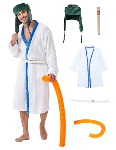 Takuvan Cousin Eddie Weihnachts-Kostüm, weißer Robe, Hut, Gürtel, Schlauch, Zigarren-Requisiten für Herren, Urlaub, Halloween, Cosplay, 5 Stück, Mehrfarbig, 3XL Takuvan Cousin Eddie Weihnachts-Kostüm, weißer Robe, Hut, Gürtel, Schlauch, Zigarren-Requisiten für Herren, Urlaub, Halloween, Cosplay, 5 Stück, Mehrfarbig, 3XL von Takuvan