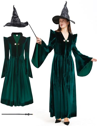 Takuvan Hexenkostüm Professor für Erwachsene, Damen, dunkelgrünes Samtkleid, Zauberer, Übergröße, Kostüm-Outfit für Halloween, Cosplay Takuvan Hexenkostüm Professor für Erwachsene, Damen, dunkelgrünes Samtkleid, Zauberer, Übergröße, Kostüm-Outfit für Halloween, Cosplay von Takuvan