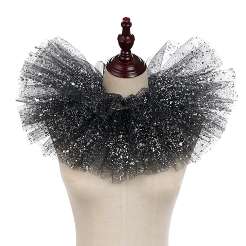 Gerüschter Tüllkragen, Viktorianischen Neck Tüll, Clownkragen, Kragen im Renaissancestil, flauschig und weich, geeignet für Karneval, Halloween, Cosplay, Maskerade, Fasching(Schwarz mit Goldglitter) Gerüschter Tüllkragen, Viktorianischen Neck Tüll, Clownkragen, Kragen im Renaissancestil, flauschig und weich, geeignet für Karneval, Halloween, Cosplay, Maskerade, Fasching(Schwarz mit Goldglitter) von TaleMoon
