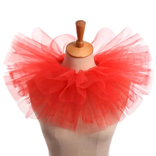 Gerüschter Tüllkragen, Viktorianischen Neck Tüll, Clownkragen, Kragen im Renaissancestil, flauschig und weich, geeignet für Karneval, Halloween, Cosplay, Maskerade, Fasching(rot) von TaleMoon