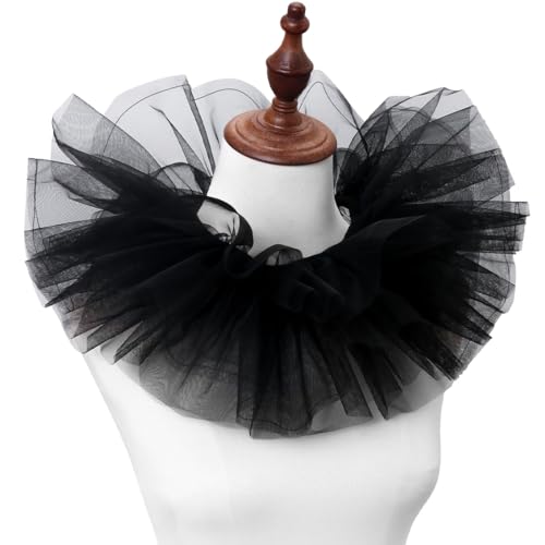 Gerüschter Tüllkragen, Viktorianischen Neck Tüll, Clownkragen, Kragen im Renaissancestil, flauschig und weich, geeignet für Karneval, Halloween, Cosplay, Maskerade, Fasching(schwarz) von TaleMoon