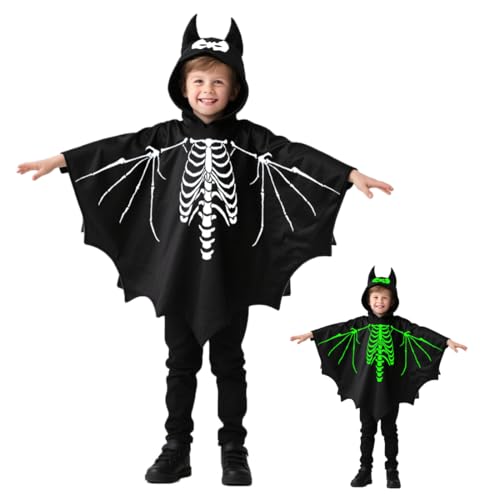 TaleMoon Fledermaus Umhang Kinder,Halloween Kostüme mit Kapuze,Glow in The Dark Skelett,Fledermausflügel Kinderkostüm Cape für Karneval Fasching Mottoparty,120CM TaleMoon Fledermaus Umhang Kinder,Halloween Kostüme mit Kapuze,Glow in The Dark Skelett,Fledermausflügel Kinderkostüm Cape für Karneval Fasching Mottoparty,120CM von TaleMoon
