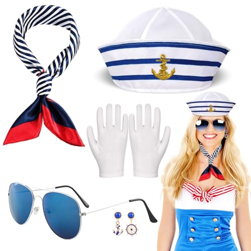 TaleMoon Matrosen Kostüm Damen, 5 Stück Matrosenmütze, Matrosen Halstuch und Sonnenbrille, Fasching Matrose Verkleidungsparty für Matrosen Kostüm Damen Zubehör TaleMoon Matrosen Kostüm Damen, 5 Stück Matrosenmütze, Matrosen Halstuch und Sonnenbrille, Fasching Matrose Verkleidungsparty für Matrosen Kostüm Damen Zubehör von TaleMoon
