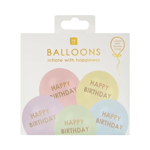 Talking Tables 5 Stück Happy Birthday Luftballons in Pastellfarben mit Band | Partydekorationen für Mädchen, Kinder oder Erwachsene, jedes Alter von Talking Tables