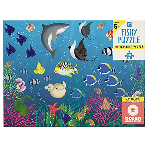 Talking Tables Fish 100-teiliges Fisch-Puzzle passendem Poster & Ozean-Faktendatei | Lernspiele für Kinder, Kleinkindspielzeug, Geburtstagsgeschenk, Mehrfarbig von Talking Tables