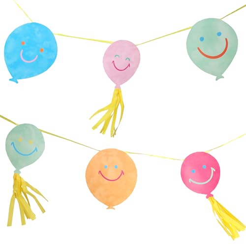 Talking Tables Papiergirlande, Wiederverwendbare Happy Face-Ballonwimpelkette, 3 Meter lang (9,8 Fuß), Bunte Smiley-Dekoration für Jungen, Mädchen, Geburtstag, Babyparty, Garten, umweltfreundlich von Talking Tables