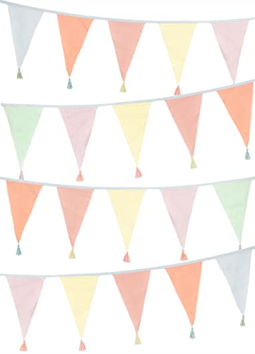 Talking Tables Pastel Fabric Bunting with Tassels - 3m |Triangle Flag Pennant Garland, 100% Cotton, Home Décor for Girls Bedroom, Nursery Accessories, Indoor Outdoor Easter Decorations, Baby Shower von Talking Tables