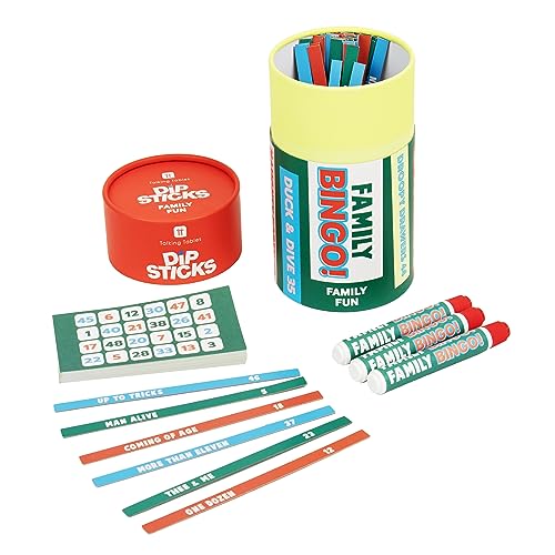 Talking Tables Familien-Bingo-Spiel – Peilstab-Packung in Bumpergröße. Enthält 6 x Dobber Stifte, 100 x Blatt, 48 x Call Out Sticks – Weihnachtsspaß für Kinder und Erwachsene von Talking Tables
