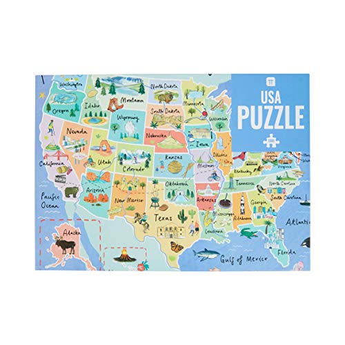 Puzzle Carte des États-Unis, 50 États, bleus, 1000 pièces | Illustré | Voyage de monuments américains | Cadeau d'anniversaire, cadeau de Noël von Talking Tables