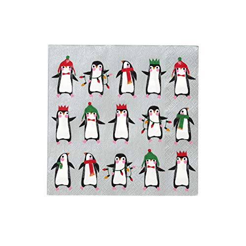 Talking Tables Weihnachtsfeier Dekorationen Christmas Paper Napkins Penguin Parade 20 Pack, Silver Xmas Dinner Lunch Party von Talking Tables