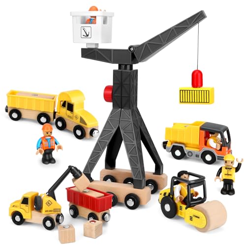 Taloit Kran Baustellenfahrzeuge Bagger für Kinder ab 2 Jahre - Holz Baustelle Spielzeug Set mit Baukran, Turmkran, Kranwagen, Muldenkipper, Straßenwalze - Geschenk für Jungen 2-5 Jahre Taloit Kran Baustellenfahrzeuge Bagger für Kinder ab 2 Jahre - Holz Baustelle Spielzeug Set mit Baukran, Turmkran, Kranwagen, Muldenkipper, Straßenwalze - Geschenk für Jungen 2-5 Jahre von Taloit