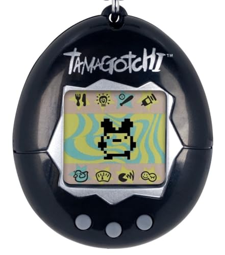 Tamagotchi 42804, Original Schwarz, füttern, pflegen, großziehen, virtuelles Haustier mit Kette zum Spielen für unterwegs von TAMAGOTCHI