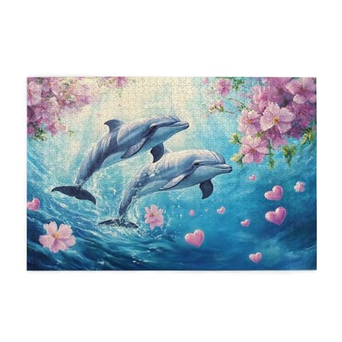 Blume Puzzle 1000 Teile Erwachsene Delphin, Puzzles mit Verpackung Box und Poster, Lustig Stress Abbauen Familien Unterhaltungsspiele für Raumdekoration, Kreative Geschenke für Männer/Frauen 1T-1557 von Tamalsj