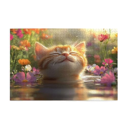 Blume Puzzle 1000 Teile Erwachsene Katze, Puzzles mit Verpackung Box und Poster, Lustig Stress Abbauen Familien Unterhaltungsspiele für Raumdekoration, Kreative Geschenke für Männer/Frauen 1T-490 von Tamalsj