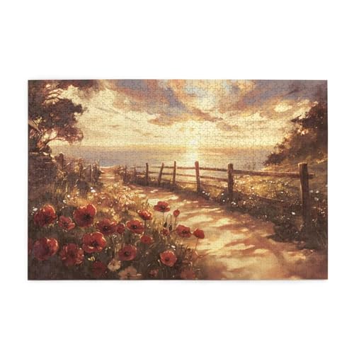 Blume Puzzle 1000 Teile Erwachsene Sonnenuntergang, Puzzles mit Verpackung Box und Poster, Lustig Stress Abbauen Familien Unterhaltungsspiele, Kreative Geschenke für Männer/Frauen Raumdeko 1T-1552 von Tamalsj