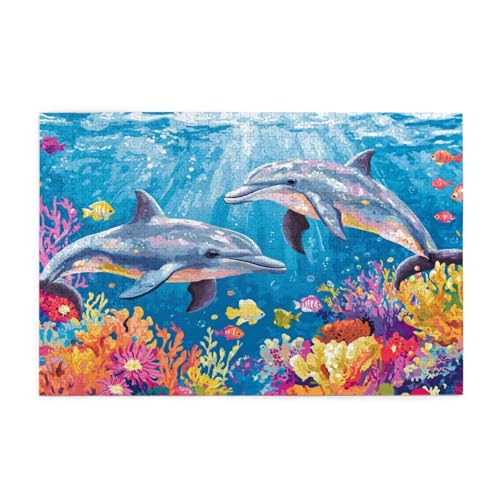 Delphin Puzzle 1000 Teile Erwachsene Meer, Puzzles mit Verpackung Box und Poster, Lustig Stress Abbauen Familien Unterhaltungsspiele für Raumdekoration, Kreative Geschenke für Männer/Frauen 1T-655 von Tamalsj