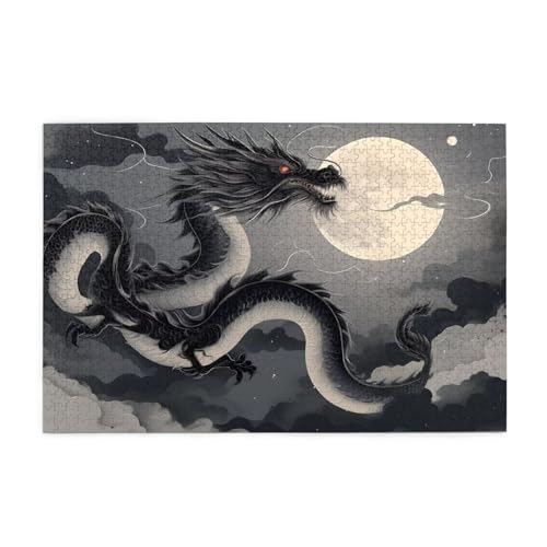 Drachen Puzzle 1000 Teile Erwachsene Mond, Puzzles mit Verpackung Box und Poster, Lustig Stress Abbauen Familien Unterhaltungsspiele für Raumdekoration, Kreative Geschenke für Männer/Frauen 1T-1889 von Tamalsj