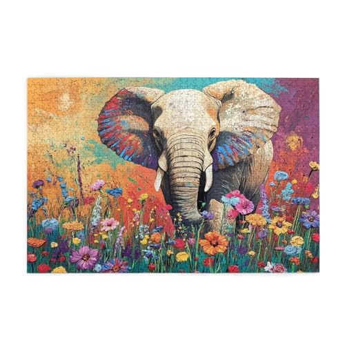 Elefant Puzzle 1000 Teile Erwachsene Blume, Puzzles mit Verpackung Box und Poster, Lustig Stress Abbauen Familien Unterhaltungsspiele für Raumdekoration, Kreative Geschenke für Männer/Frauen 1T-1680 von Tamalsj