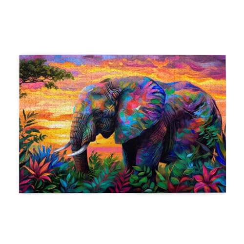 Elefant Puzzle 1000 Teile Erwachsene Bunt, Puzzles mit Verpackung Box und Poster, Lustig Stress Abbauen Familien Unterhaltungsspiele für Raumdekoration, Kreative Geschenke für Männer/Frauen 1T-1950 von Tamalsj