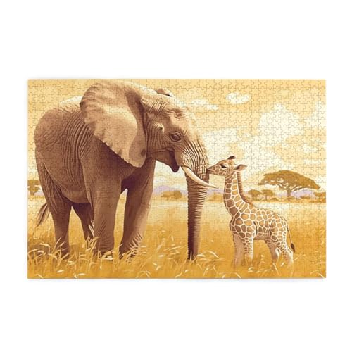 Elefant Puzzle 1000 Teile Erwachsene Giraffe, Puzzles mit Verpackung Box und Poster, Lustig Stress Abbauen Familien Unterhaltungsspiele für Raumdekoration, Kreative Geschenke für Männer/Frauen 1T-1271 von Tamalsj