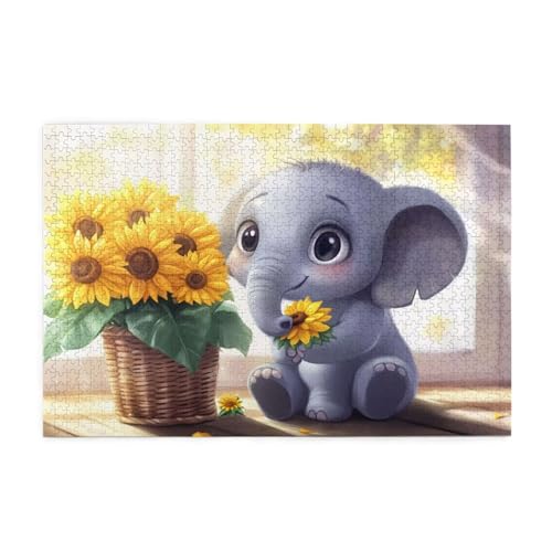 Elefant Puzzle 2000 Teile Erwachsene Sonnenblume, Puzzles mit Verpackung Box und Poster, Lustig Stress Abbauen Familien Unterhaltungsspiele, Kreative Geschenke für Männer/Frauen Raumdekoration 1T-1436 von Tamalsj